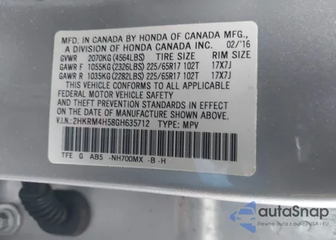 2016 Honda Cr-V Ex из США, поврежденный, VIN 2HKRM4H58GH635712